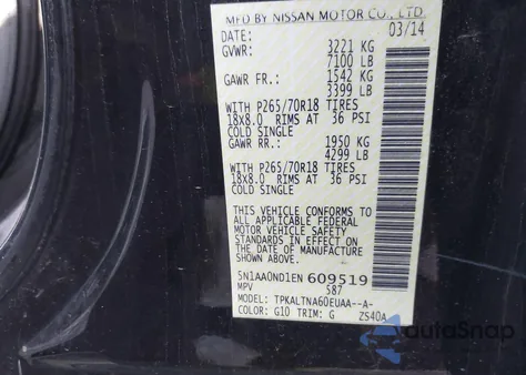 2014 Nissan Armada Platinum/Sl/Sv from USA, damaged, VIN 5N1AA0ND1EN609519